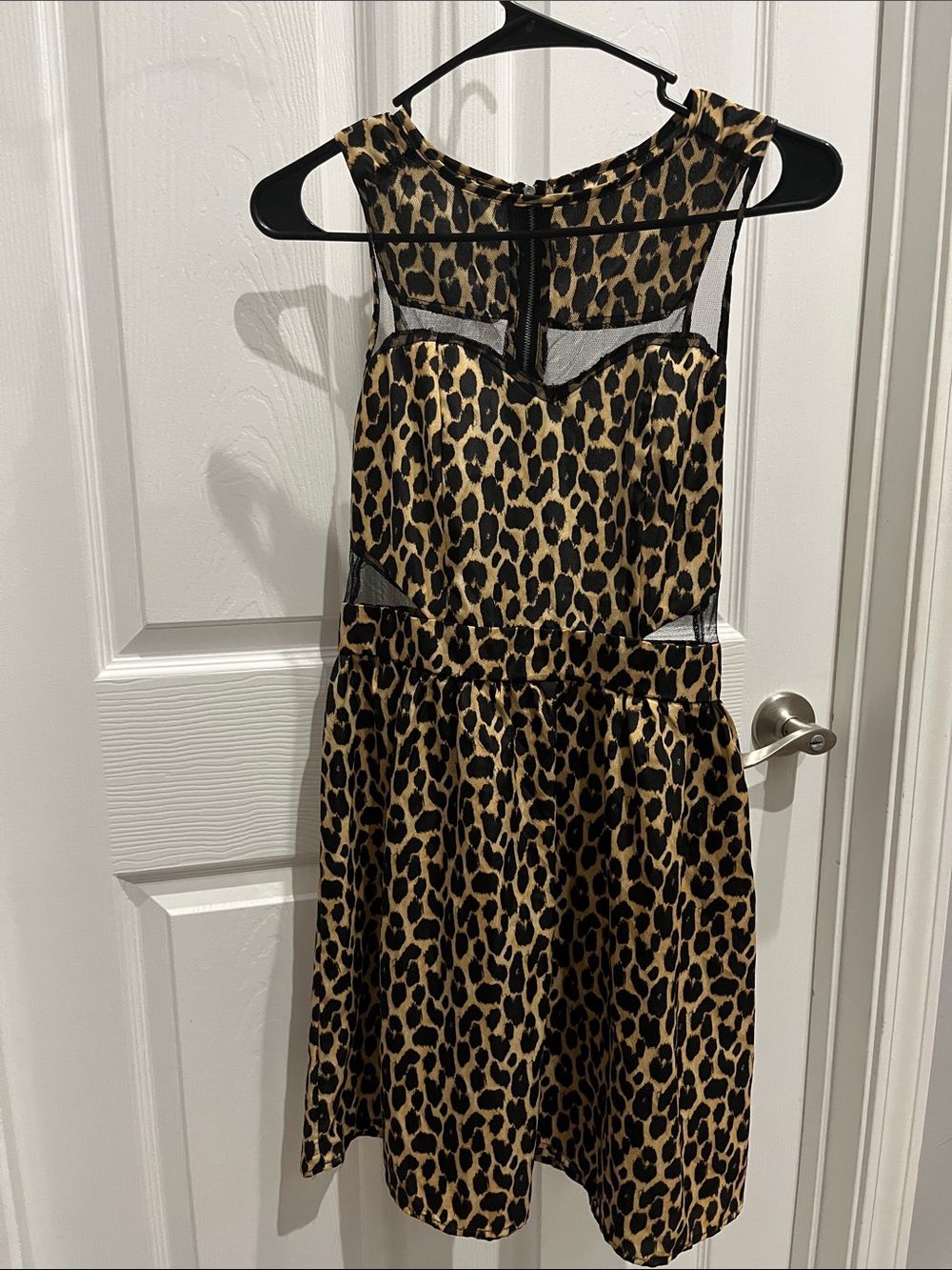 Girls Leopard Print Mesh-Accent Dress - Brown/Black